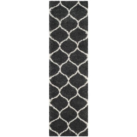 Flowers First 2 ft. 3 in. x 8 ft. Hudson Shag Power Loomed Runner Rug; Dark Grey & Ivory FL1909618